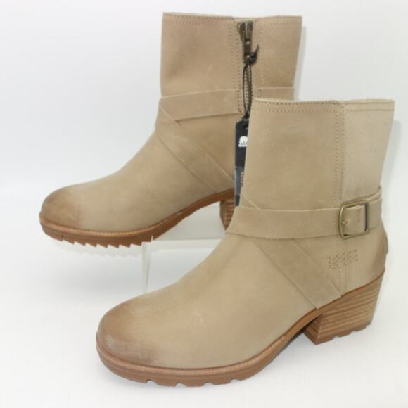 NEW Sorel Cate Buckle Leather Booties Boots Sandy Tan Brown Women's 6 - Picture 1 of 8